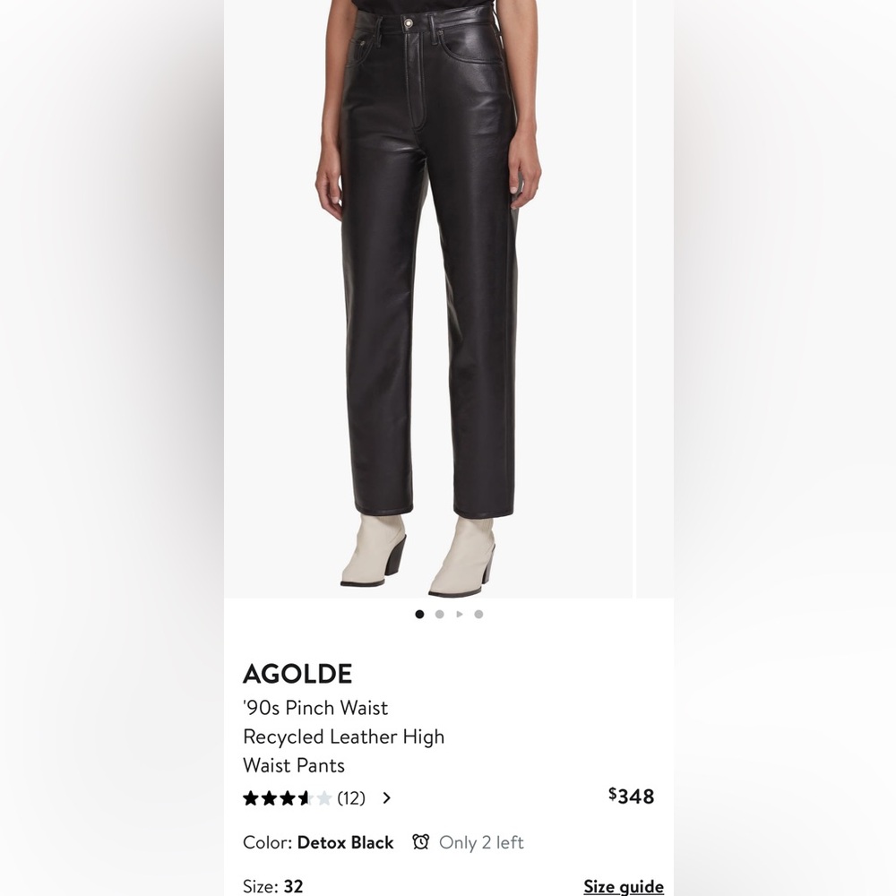 NWT AGOLDE 90’s Pinch Waist Recycled High Waist Pants. Detox Black, Size 32.